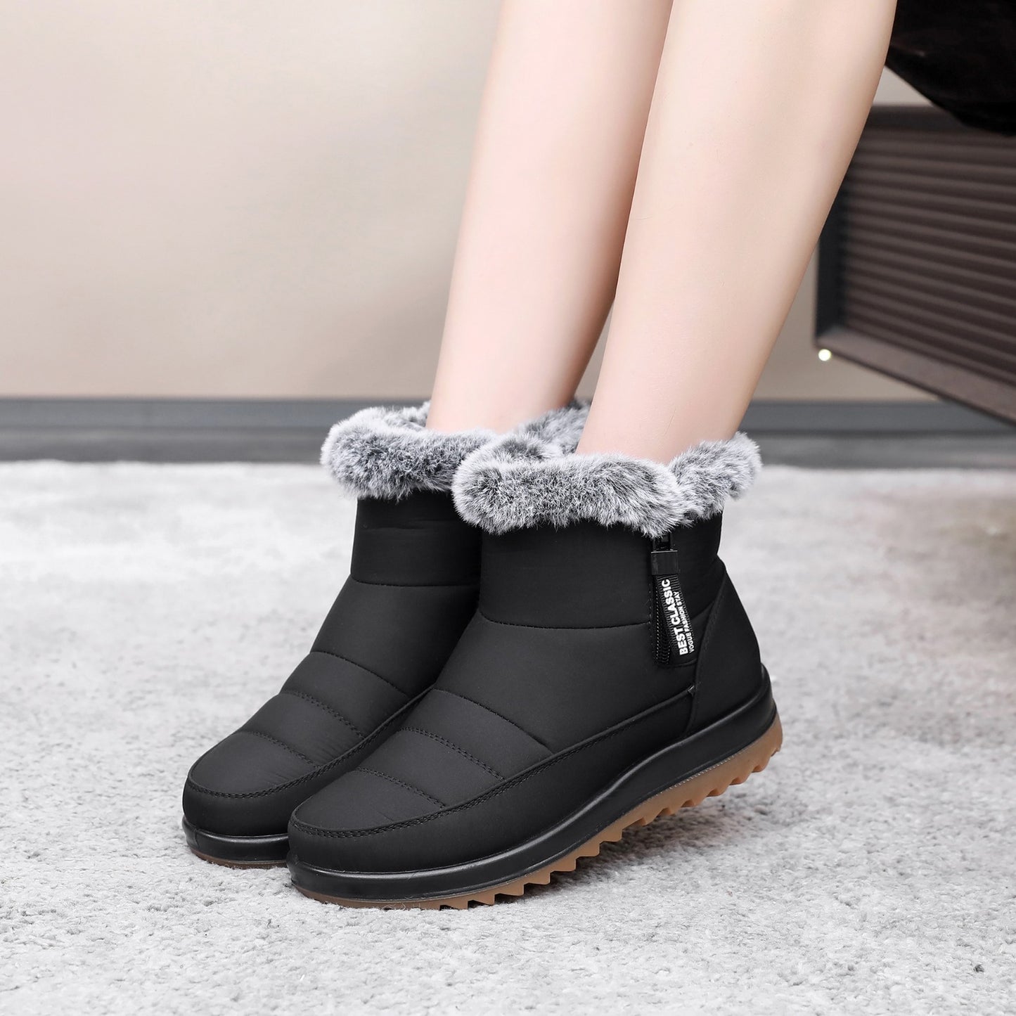 Bottes en coton thermique épais avec doublure polaire imperméable et antidérapante à fond plein de tendon