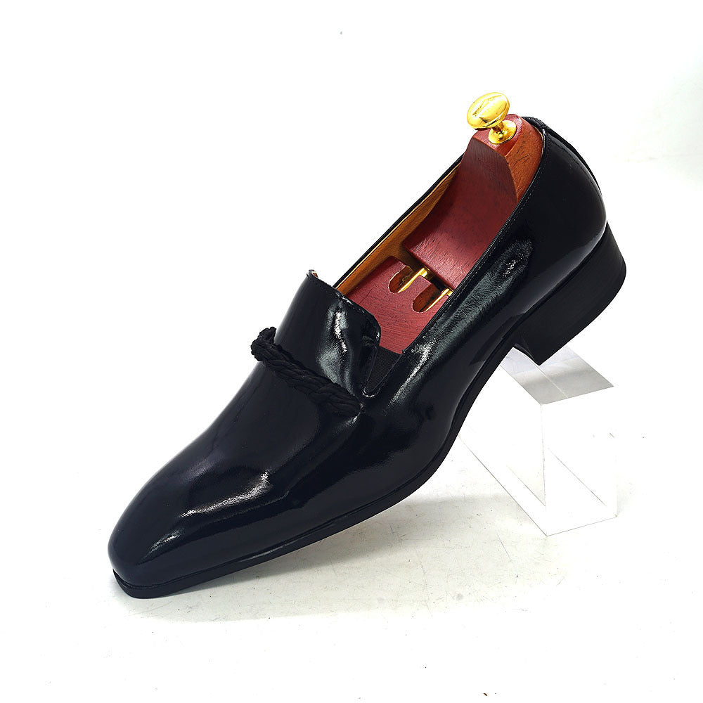 Mocasines formales sin cordones de charol negro para hombre, zapatos de cuero con punta puntiaguda para fiestas y bodas