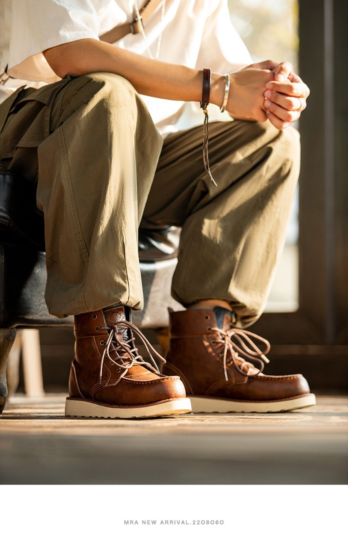 Bottes de travail vintage à revers pour hommes, bottes montantes en denim