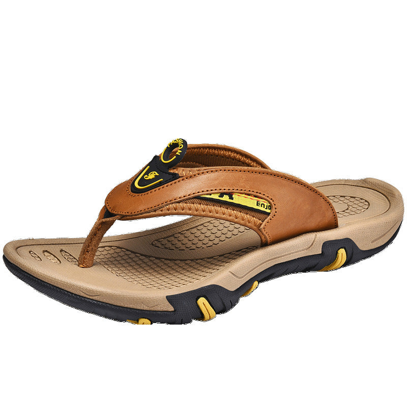 Chanclas de hombre de cuero genuino, transpirables, antideslizantes, con plataforma, para exteriores, para playa, para verano