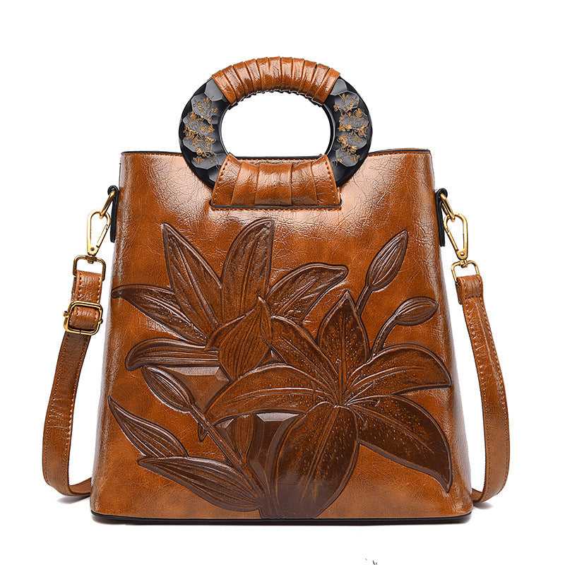 Bolso de mano de estilo étnico con flores grandes para mujer, moderno, de un solo hombro, portátil, diagonal, de gran capacidad