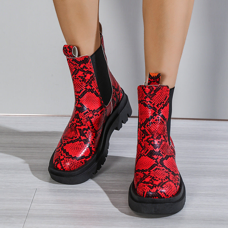 Botines de piel de serpiente con plataforma y cordones para mujer