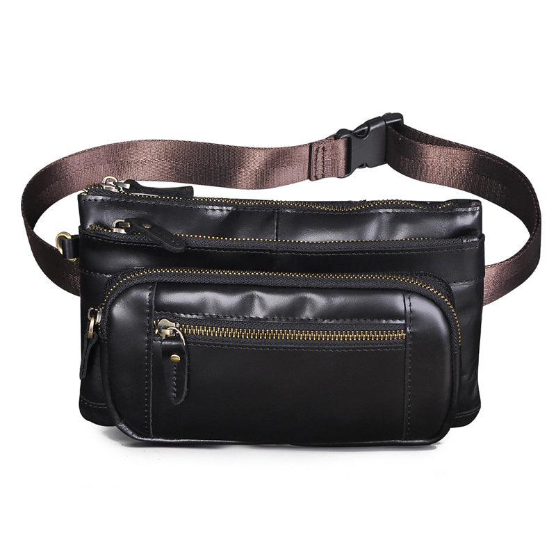 Retro-style First Layer Cowhide Chest Bag Inclined Back