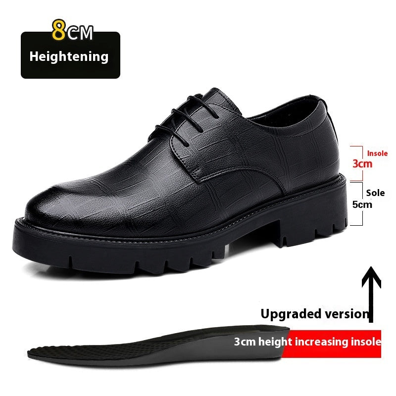 Zapatos formales de negocios de cuero de vaca negro con aumento de altura interior de 10 cm para hombre