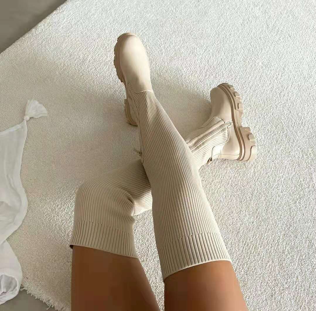 Calcetines Botas Mujer Punto Plataforma Botas por encima de la rodilla