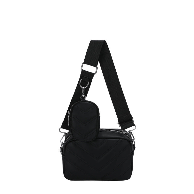 Bolso de hombro con línea bordada simple de cuero suave texturizado estilo retro