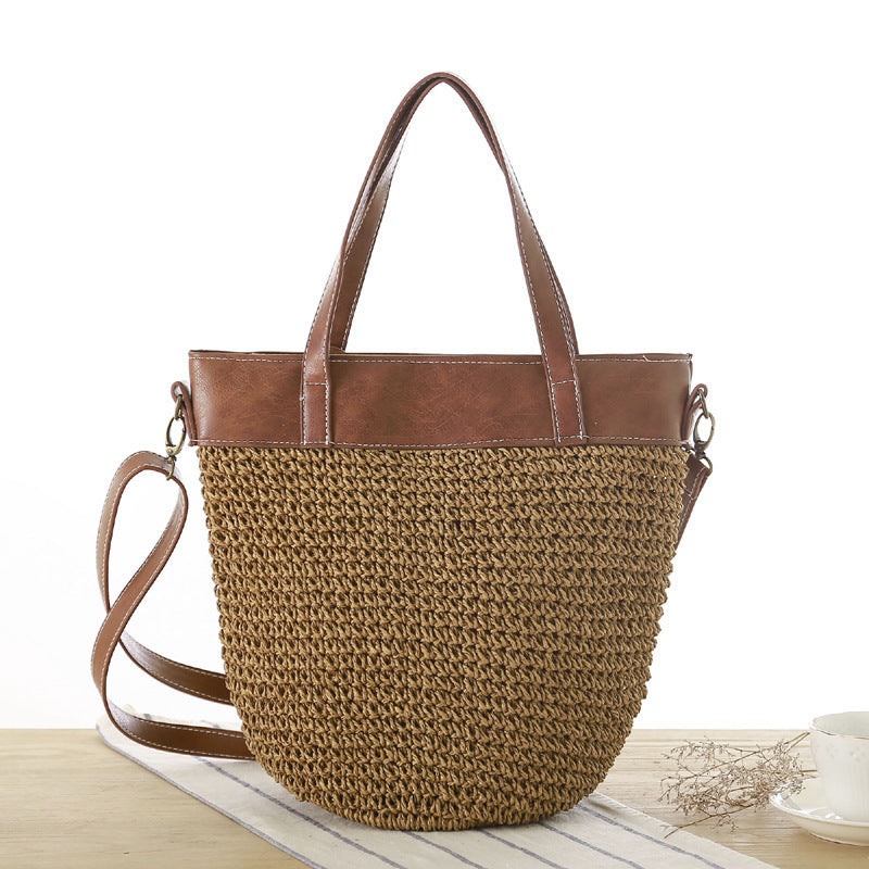 Simple Solid Color Straw Bag Women's One-shoulder Messenger