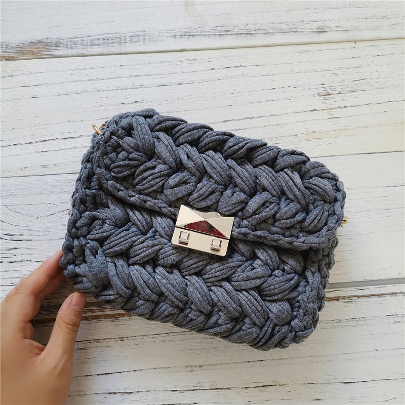 Handmade Crossbody Crochet Cloth Line Small Fragrance Knitting Bag