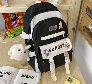 Women's Design Contrast Color Niche Backpack Girl Mori Japanese Style Male High School Student Simple College Students Bag