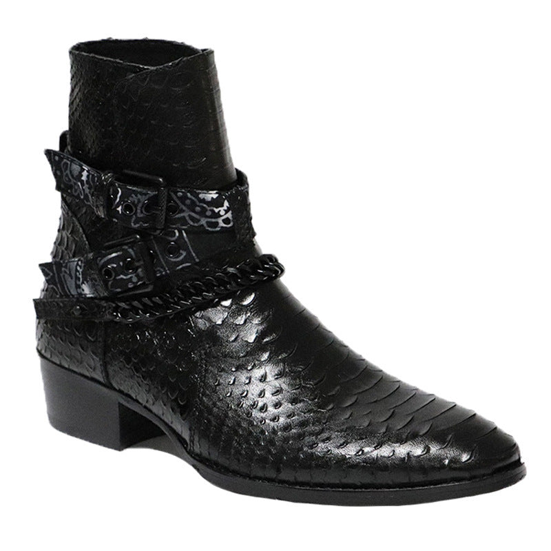 Bottines Chelsea Homme Cuir Serpentine Pointue Fleur