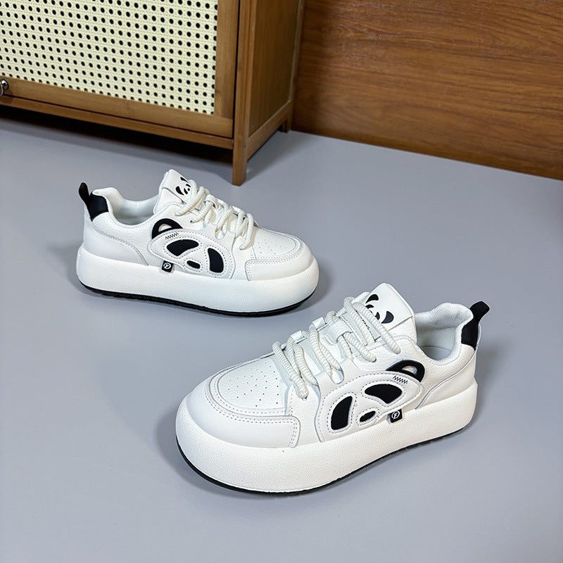 Platform Sneakers Non-slip Sports Casual Black And White Panda Comfortable Breathable Lace Up White Shoes