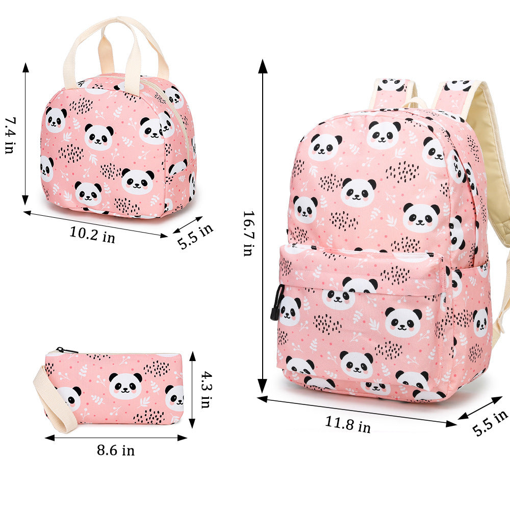 The New Panda Three-piece Set Primary School School Bag Children's Meal Bag Pen Bag