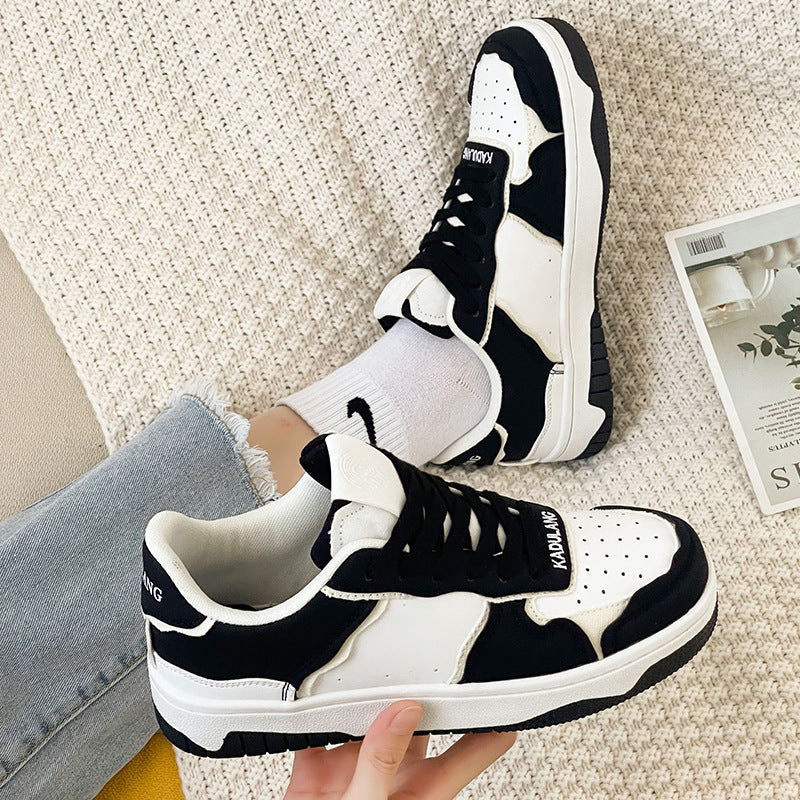 Black And White Color Contrast Panda Shoes China-Chic Thick Soled Lovers Sneakers