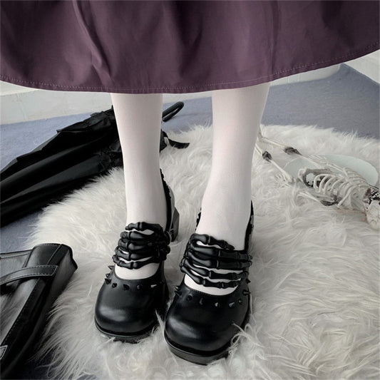 Skull Design Ladies High Heel Leather Shoes