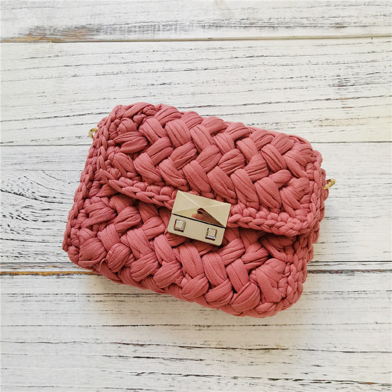 Handmade Crossbody Crochet Cloth Line Small Fragrance Knitting Bag