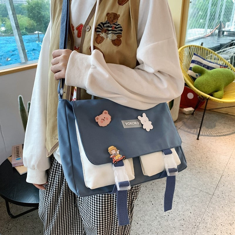 Bolso de hombro tipo mensajero para niña, sencillo, japonés, japonés y coreano, bolso de lona