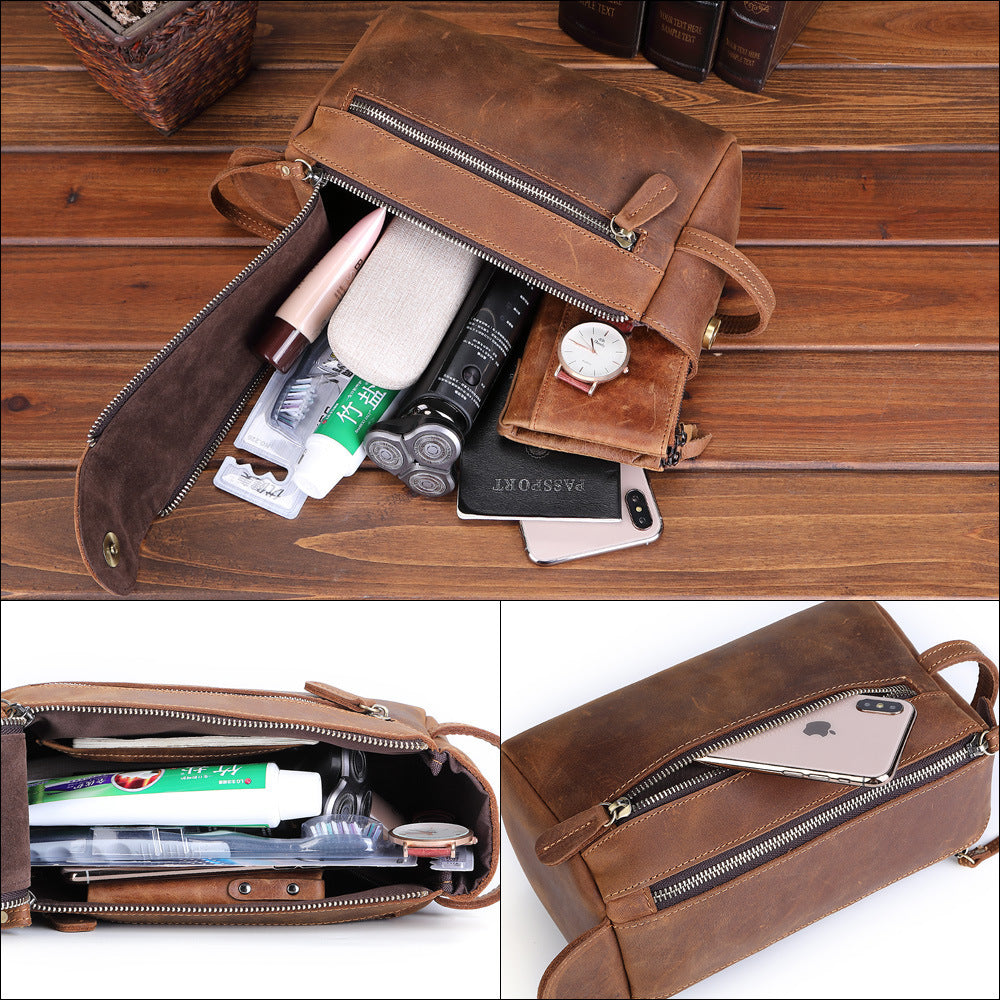 Crazy Horse Leather Multifunctional Storage Bag Casual Fashion