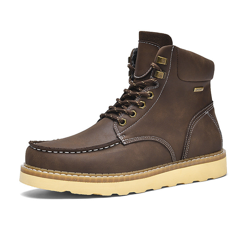 Botas de trabajo de cuero genuino de caña alta de moda informal británica para hombre