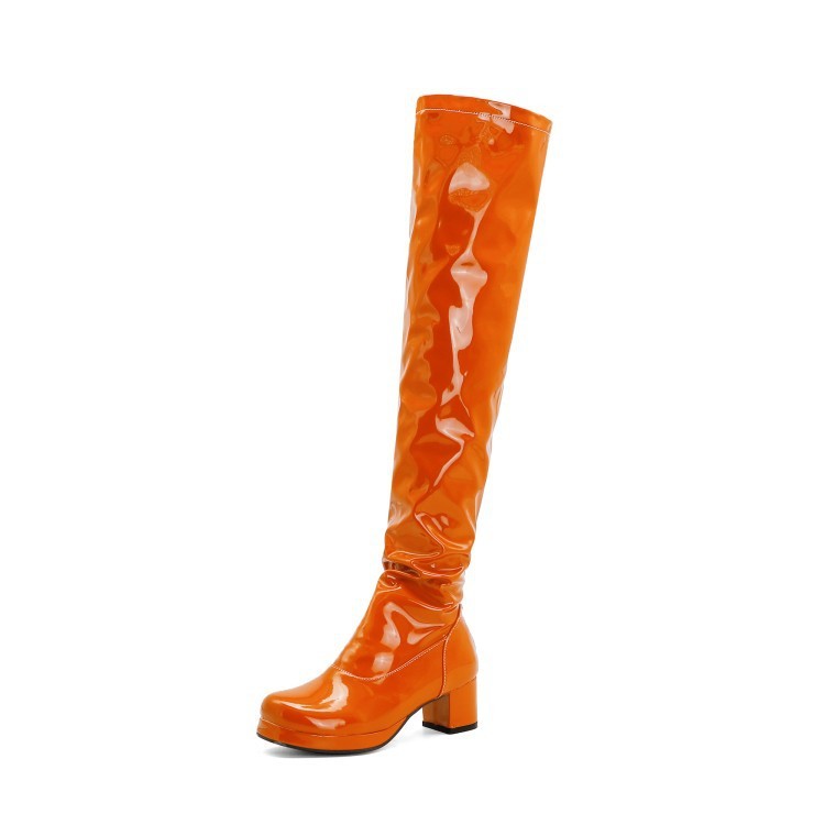 Candy Patent Leather Ladies Back Zip Knee Boots