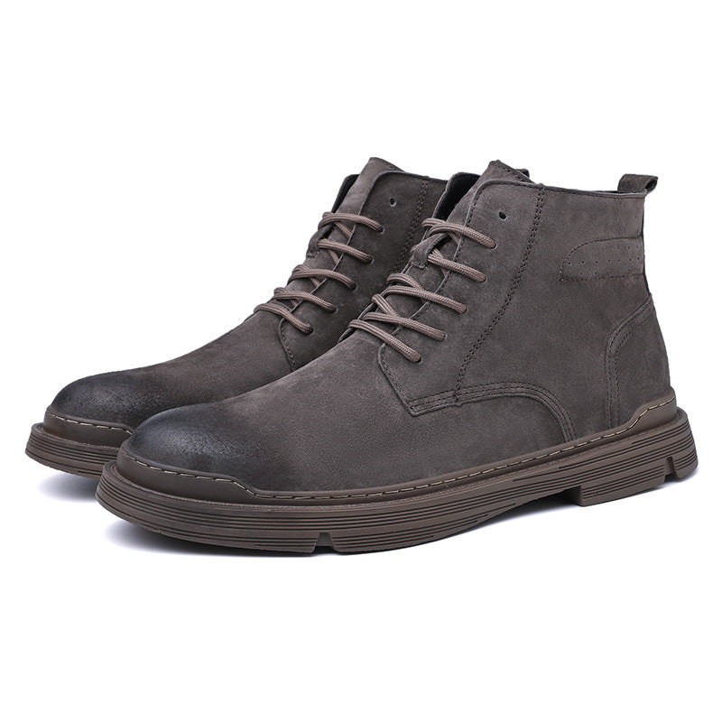 Round Toe Top Layer Cowhide Casual Men's Leather Boots