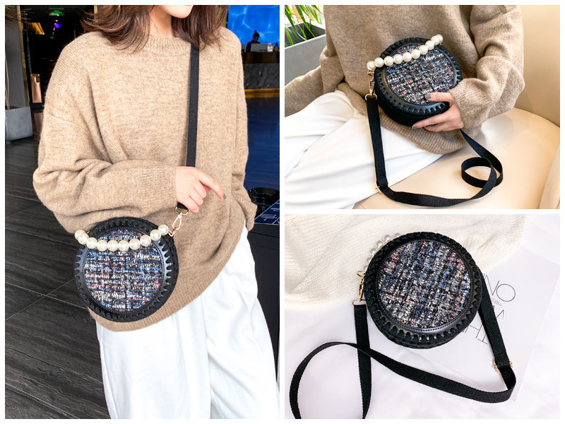 Round Messenger Bag Diy Woven Material Cloth Thread Handmade