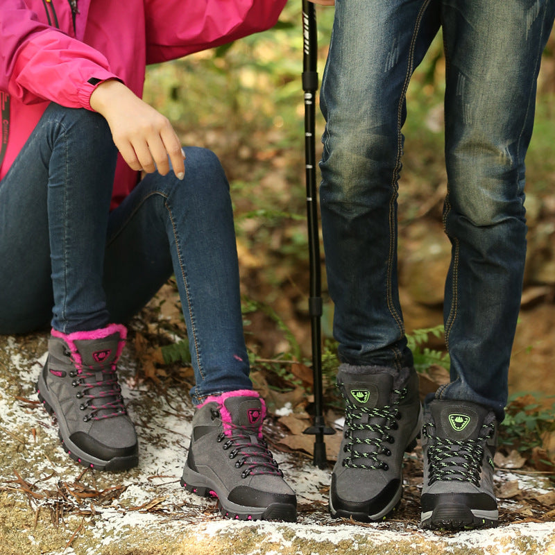 Chaussures de randonnée Chaussures de randonnée en plein air Baskets montantes Chaussures pour femmes en cuir de vache doublées de polaire