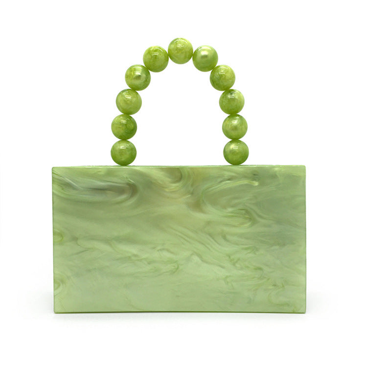 Sac de soirée en acrylique vert avec poignée perlée, petit sac carré, sac portable pour femme