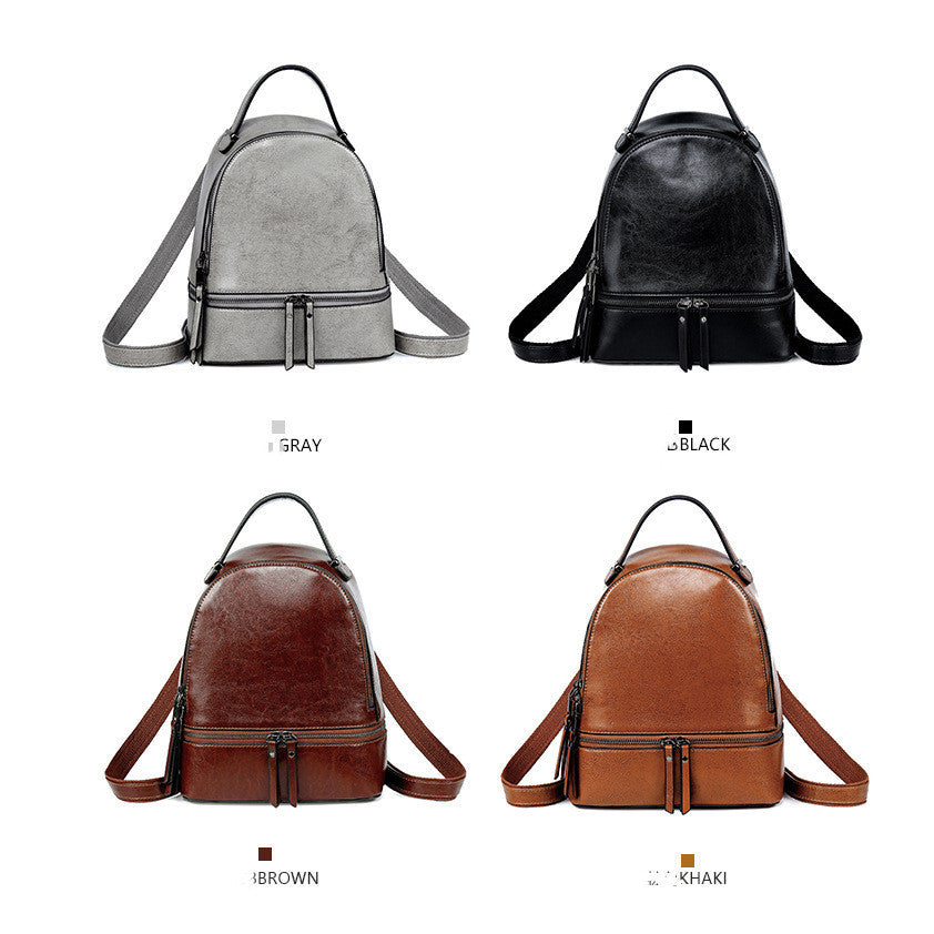 Fashion Temperament Gentle Leather Backpack Fashion Oil Wax Cowhide