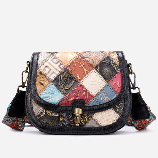 Leather Top Layer Cowhide Stitching Diamond Bag