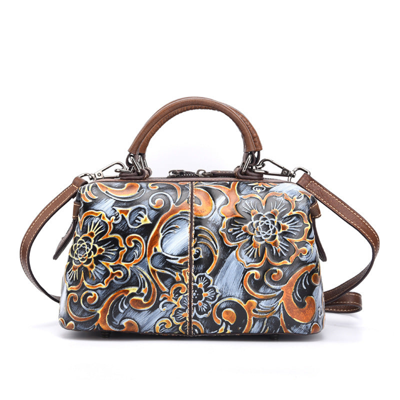 Women's First Layer Cowhide Personalized Hand-printed Handbag