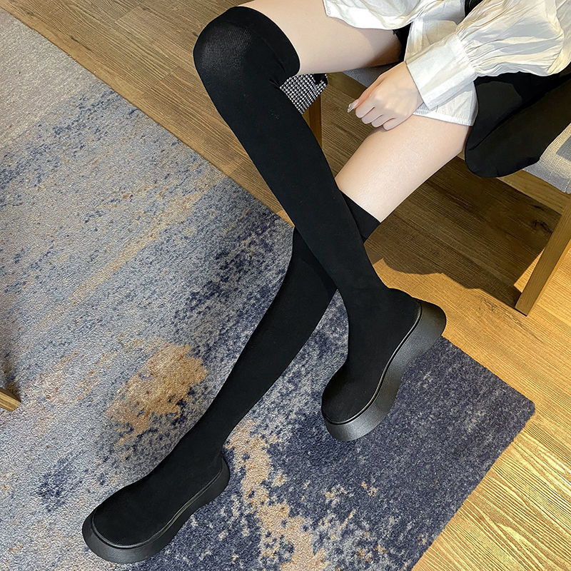 Calcetines y botas hasta la rodilla elásticos de punto versátiles de manga larga para mujer