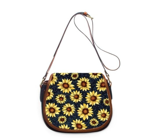 Sac à bandoulière en cuir imprimé tournesol pour femme