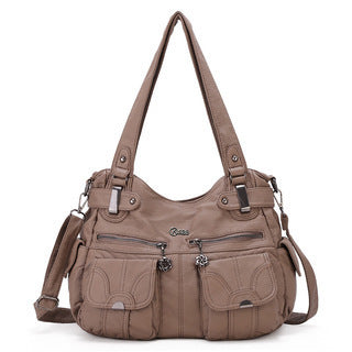 Bolso bandolera portátil de cuero suave para mujer, moderno, con bolsillo con cremallera, suave, informal