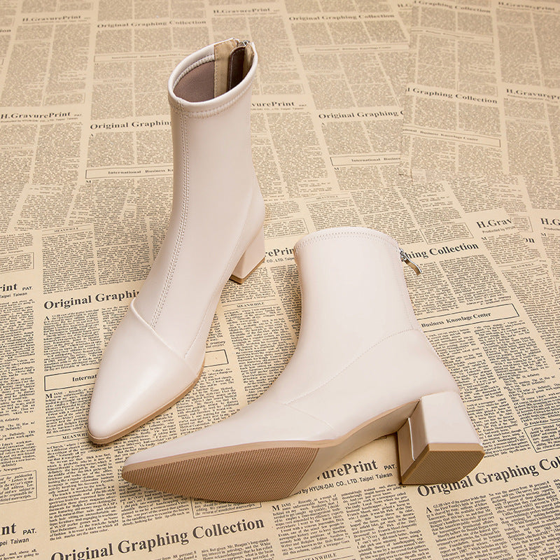 Pointed Toe Western Style Short Boots Women's High Heels