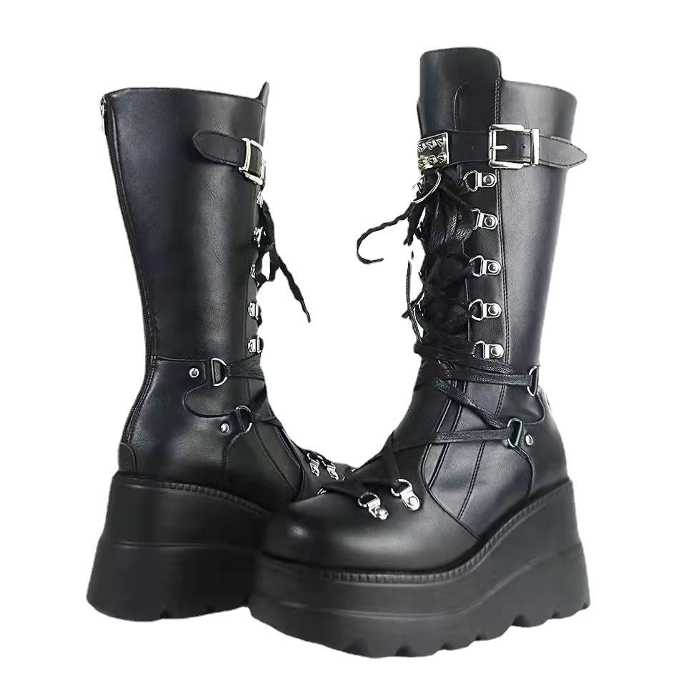 Female Punk Wedge Mid-top Martin Boots