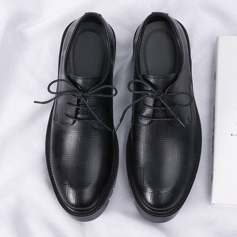 Inner Height Increasing Leather Men's 10cm Business Formal Wear Cowhide Black Casual Shoes