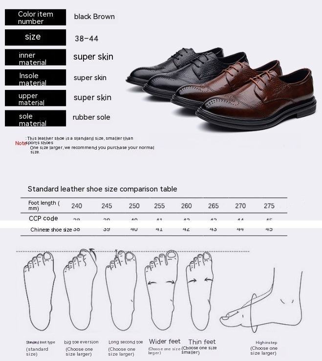 Men's Business Leather Shoes Brogue Formal Wear Business Casual