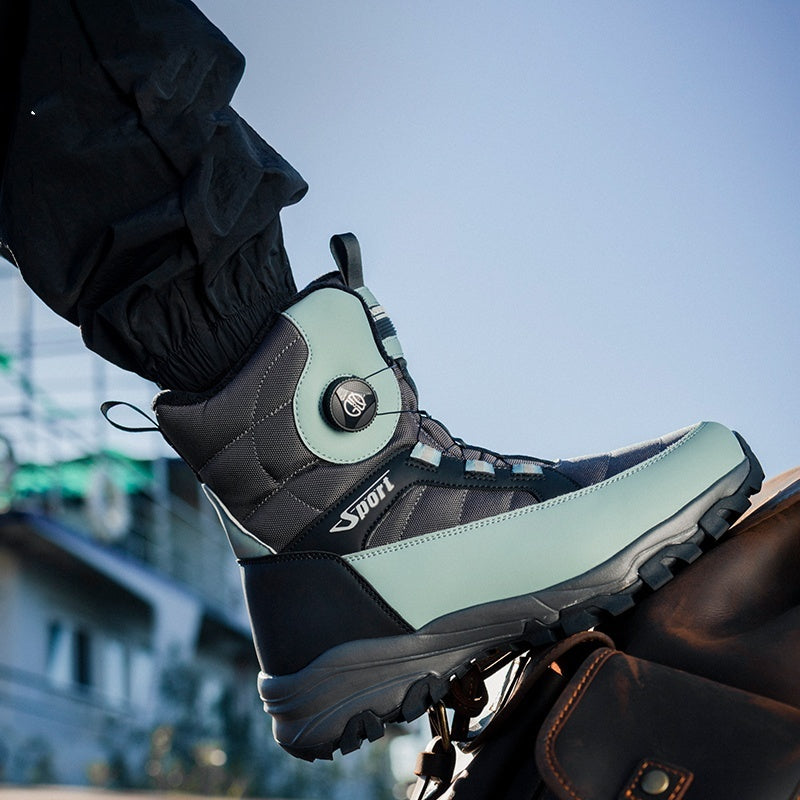 Botas de esquí para hombre con forro polar grueso y acolchado de algodón, botas de nieve antideslizantes y resistentes al frío