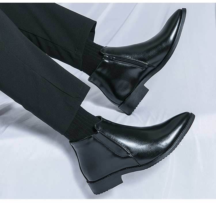 Zapatos de cuero de caña alta con cremallera lateral para hombre, botas de trabajo británicas hasta el tobillo