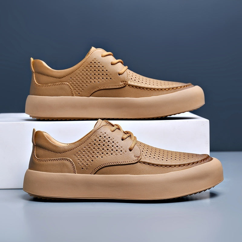 Zapatillas deportivas informales de cuero con suela plana para hombre