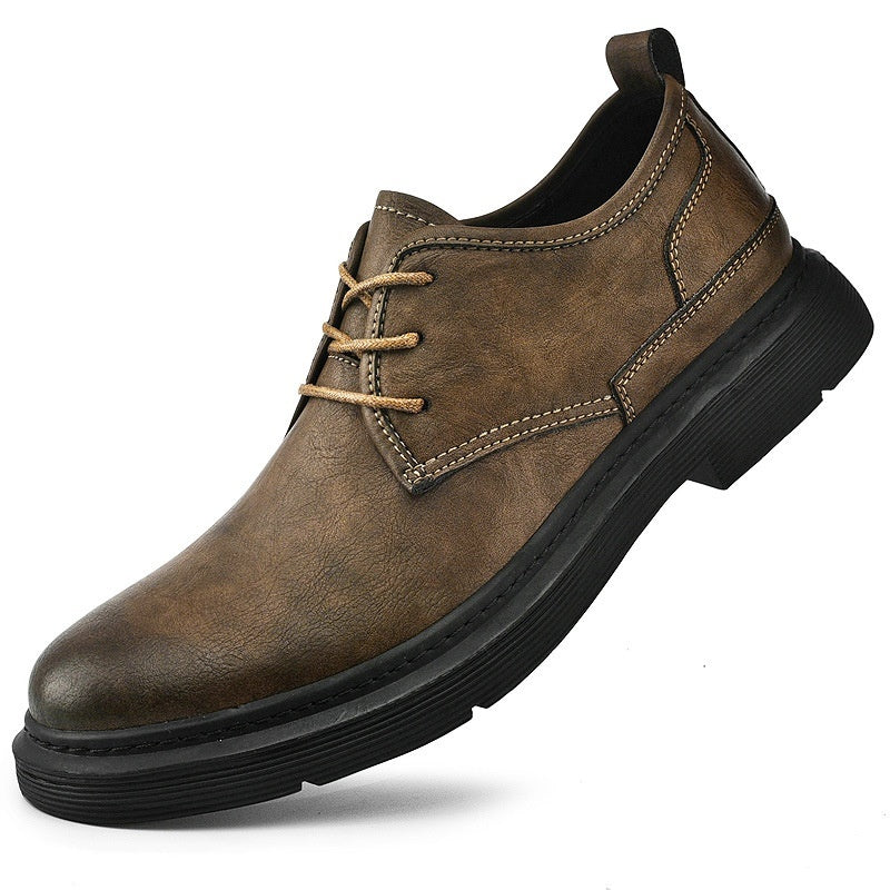 Zapatos de cuero informales con cordones y costura de talla grande para hombre