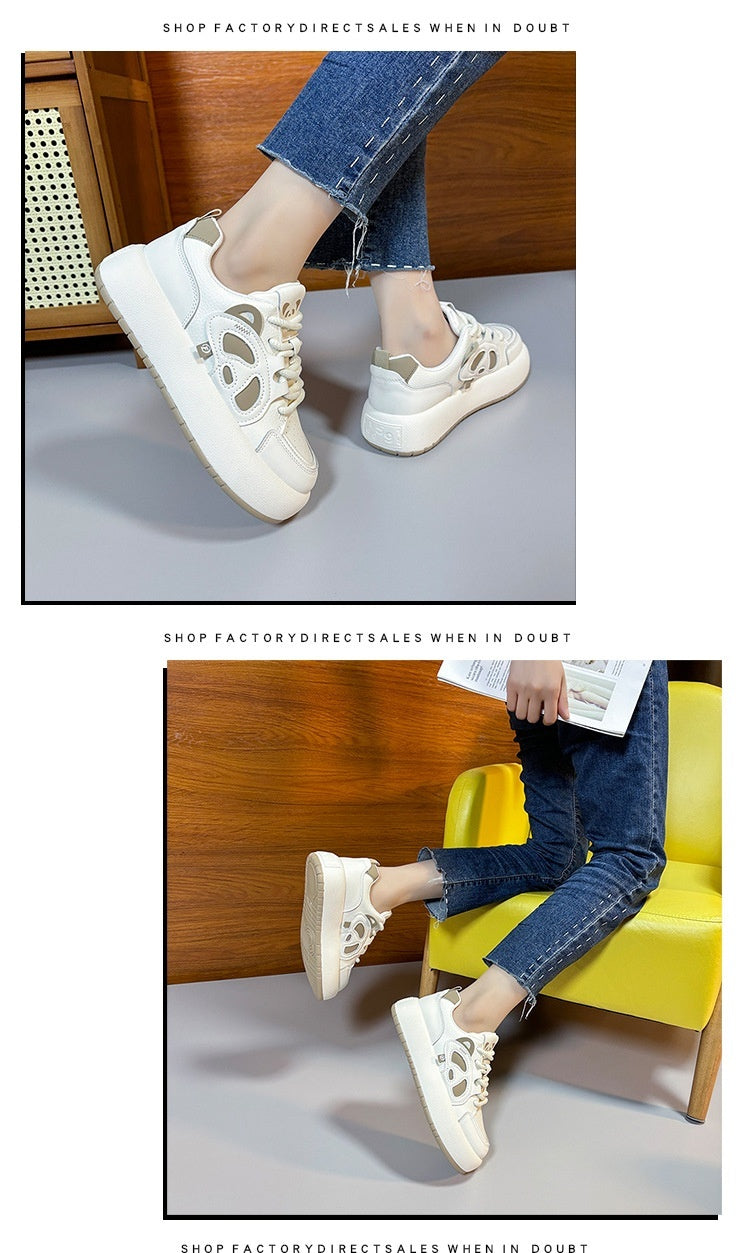 Platform Sneakers Non-slip Sports Casual Black And White Panda Comfortable Breathable Lace Up White Shoes