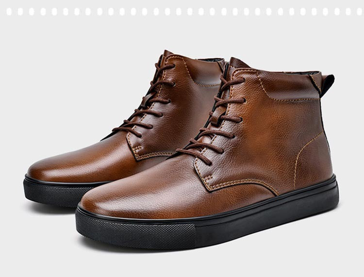 Bottes Martens plates décontractées en cuir de vache pour hommes, chaussures montantes de grande taille