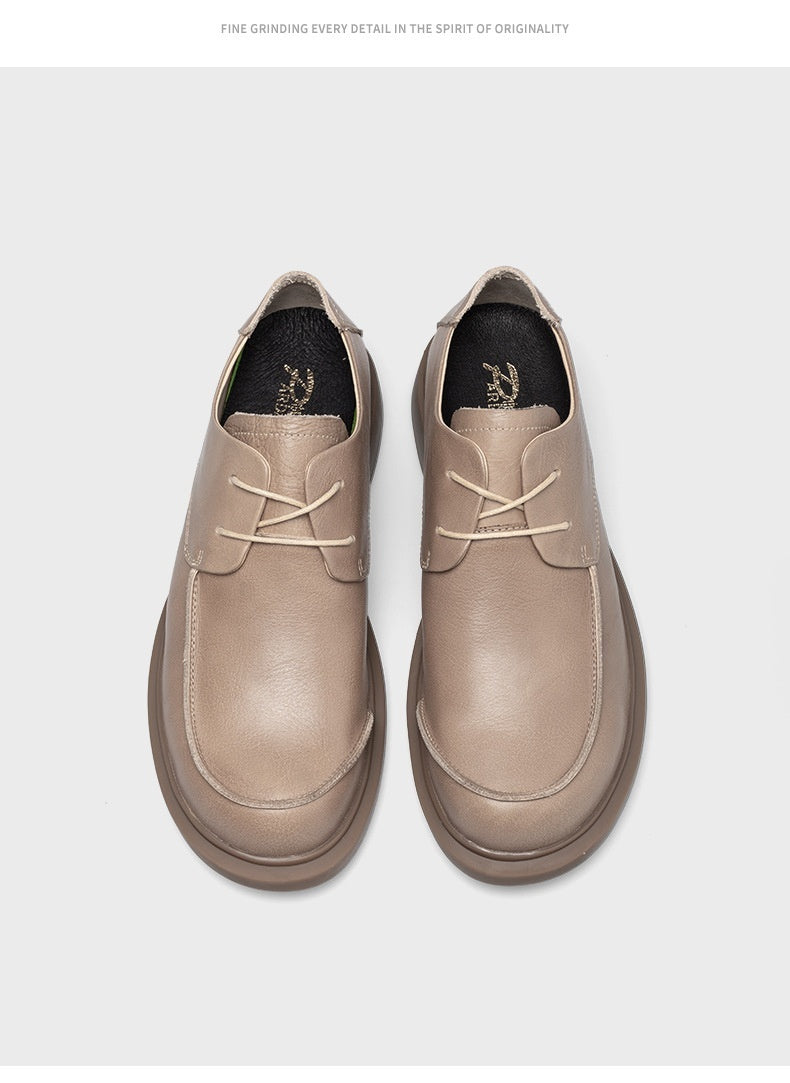 Zapatos de cuero con cordones y cabeza grande, zapatos casuales de cuero suave estilo británico