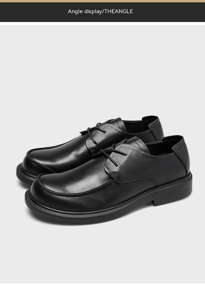 Zapatos de cuero con cordones y cabeza grande, zapatos casuales de cuero suave estilo británico