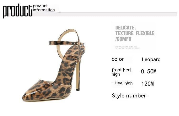 Tacones altos puntiagudos con estampado de leopardo y boca poco profunda para mujer, de talla grande, europeos y americanos