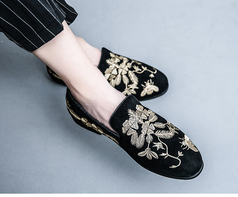 Men's Embroidery Fashion Embroidery Business Leather Shoes