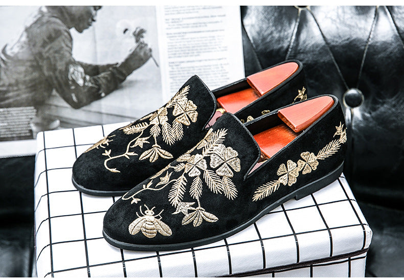 Men's Embroidery Fashion Embroidery Business Leather Shoes