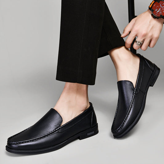 British Casual White Shoes Business Formal Wear Slip-on Hollowed-out Breathable Leather Shoes