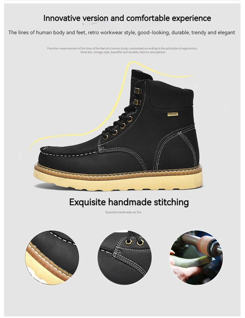 Bottes de travail montantes en cuir véritable pour hommes, tendance décontractée britannique